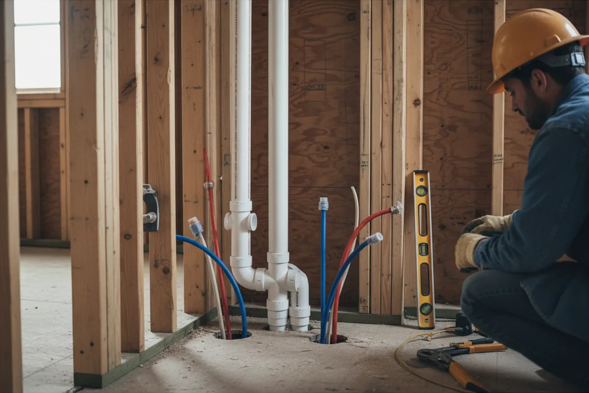 Drain and supply rough-in during Drain Cleaning in Arona